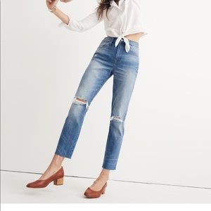 Madewell High Rise Slim Crop Boyjean Ripped Knee